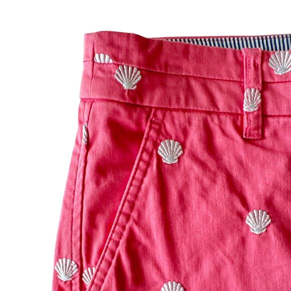 British Khaki Seashell Pattern Embroidered Pink Mini Skirt Wm Sz‎ 8 Pockets EUC - Picture 3 of 7